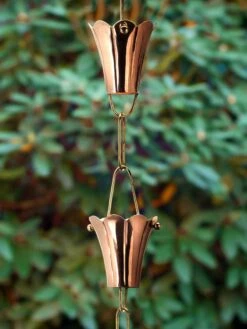 Fluted Flower Pure Copper Rain Chain, 8.5' -Outdoor Garden Store 8600204 02v