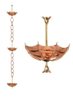 Umbrella Pure Copper Rain Chain, 8.5' -Outdoor Garden Store 8600208 03v