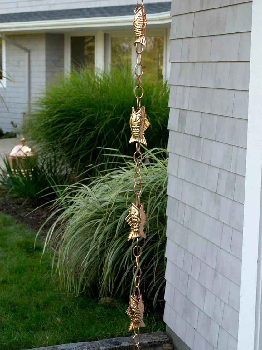 Fish Pure Copper Rain Chain, 8.5' 3 Fish Pure Copper Rain Chain, 8.5'