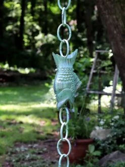Fish Pure Copper Rain Chain, 8.5' 10 Fish Pure Copper Rain Chain, 8.5' -Outdoor Garden Store 8600209 05V tif