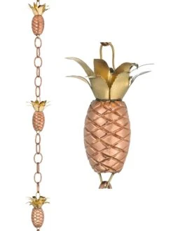 Pineapple Pure Copper Rain Chain, 8.5' -Outdoor Garden Store 8600210 04v