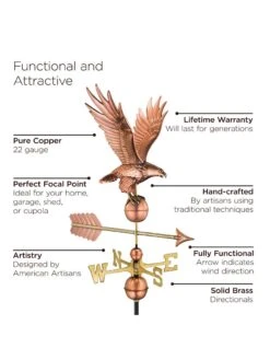 Freedom Eagle Copper Weathervane -Outdoor Garden Store 8600277 04v