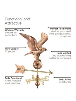 Eagle Garden Copper Weathervane With Pole -Outdoor Garden Store 8600278 02v