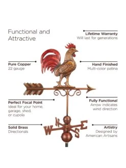 Bantam Rooster Copper Weathervane -Outdoor Garden Store 8600280 05v