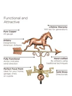 Galloping Horse Copper Weathervane -Outdoor Garden Store 8600346 03v
