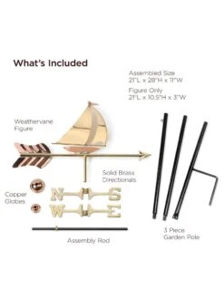 Sailboat Garden Copper Weathervane With Pole -Outdoor Garden Store 8600348 02v