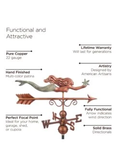 Little Mermaid Copper Weathervane -Outdoor Garden Store 8600350 01v