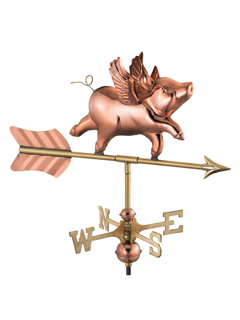 Flying Pig Cottage Copper Weathervane With Roof Mount 3 Flying Pig Cottage Copper Weathervane With Roof Mount