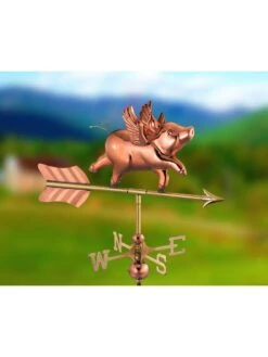 Flying Pig Cottage Copper Weathervane With Roof Mount 6 Flying Pig Cottage Copper Weathervane With Roof Mount -Outdoor Garden Store 8600376 02v