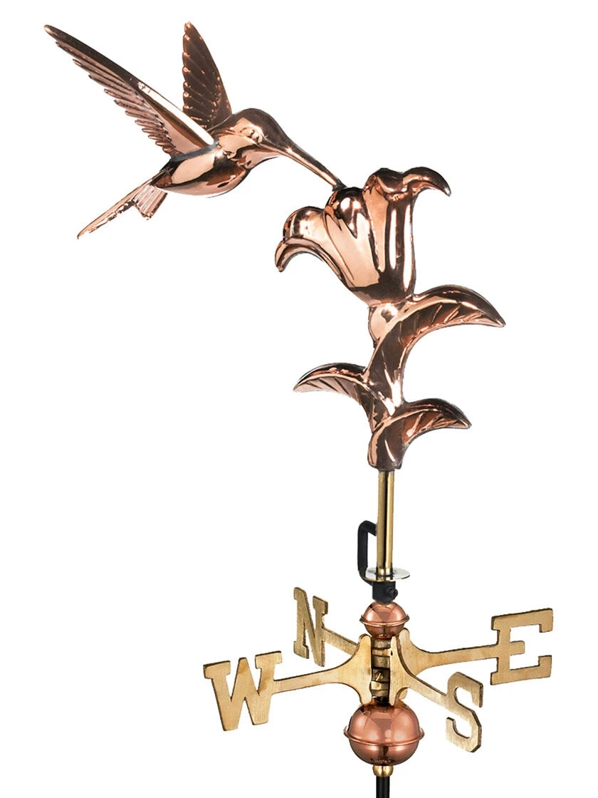 Hummingbird Garden Copper Weathervane With Pole 3 Hummingbird Garden Copper Weathervane With Pole