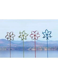 Feather Staked Wind Spinner, 15" 10 Feather Staked Wind Spinner, 15" -Outdoor Garden Store 8600479 04v