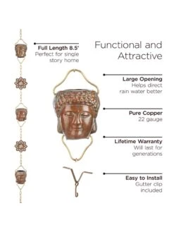 Buddha Copper Rain Chains, 8.5' -Outdoor Garden Store 8612737 03v