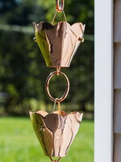 Tulip Pure Copper Rain Chain, 8.5' -Outdoor Garden Store 8612740 02v