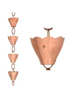 Tulip Pure Copper Rain Chain, 8.5' -Outdoor Garden Store 8612740 03v