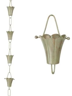 Fluted Flower Pure Copper Rain Chain, 8.5' -Outdoor Garden Store 8612742 02v