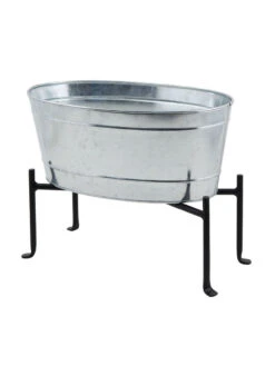 Achla Designs Mini Oval Galvanized Tub With Folding Stand -Outdoor Garden Store 8612906 03v