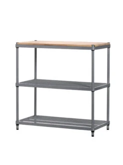 MeshWorks © 3 Tier Plant Shelving With Wood Top -Outdoor Garden Store 8613017 04v meshworks 3 tier plant shelf with wood top silver